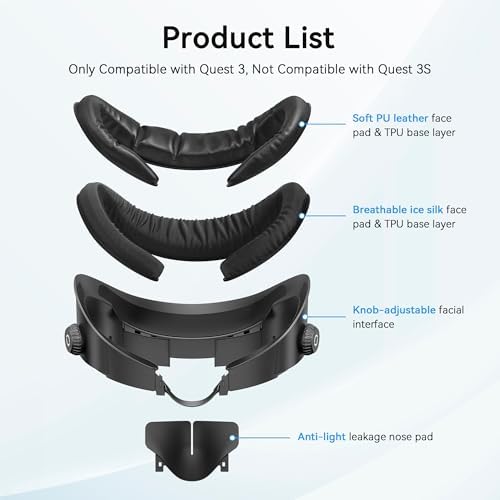 Alternative view of AMVR FC3 Upgraded Face Cover Pad Facial Interface Compatible with Meta/Oculus Quest 3 Accessories, with Knob Adjustable, NOT Compatible with Meta Quest 3S : Video Games